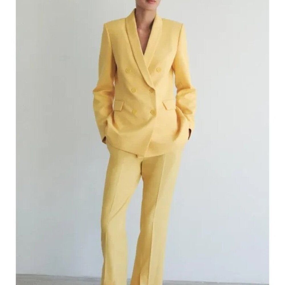 Zara Womens Tuxedo Jacket Straight-Cut Blazer Small S Yellow 2665/797 NWT